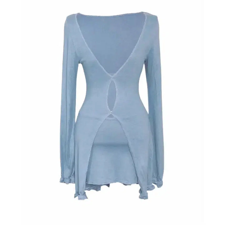 [BUNJANG] V-Neck Frill Mini Skirt Two-Piece Set / 브이넥 프릴 미니스커트 투피스 세트