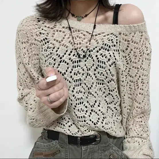 [SOLD OUT] 어항빈티지 크로쉐 그물 니트 y2k