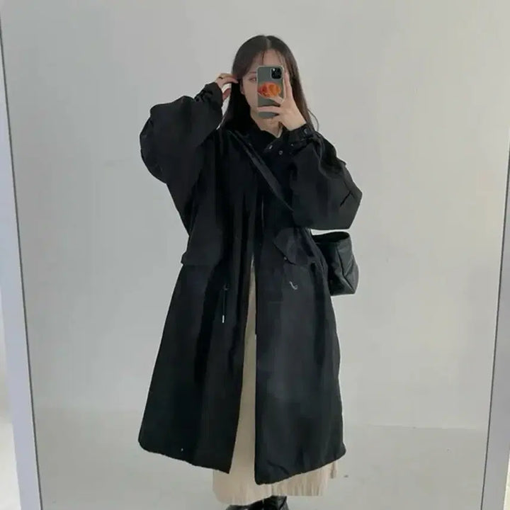 [BUNJANG] F Oversized Long Field Jacket Black / [F] 오버핏 롱 야상 점퍼 블랙