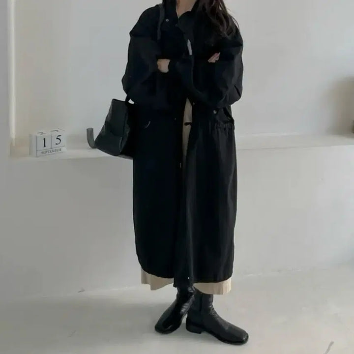 [BUNJANG] F Oversized Long Field Jacket Black / [F] 오버핏 롱 야상 점퍼 블랙