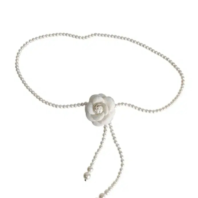 [BUNJANG] Flower Corsage Pearl Chain Belt - Ivory / [새상품/*바로발송*] 플라워 코사지진주 체인 여성 하객룩 벨트 아이보리