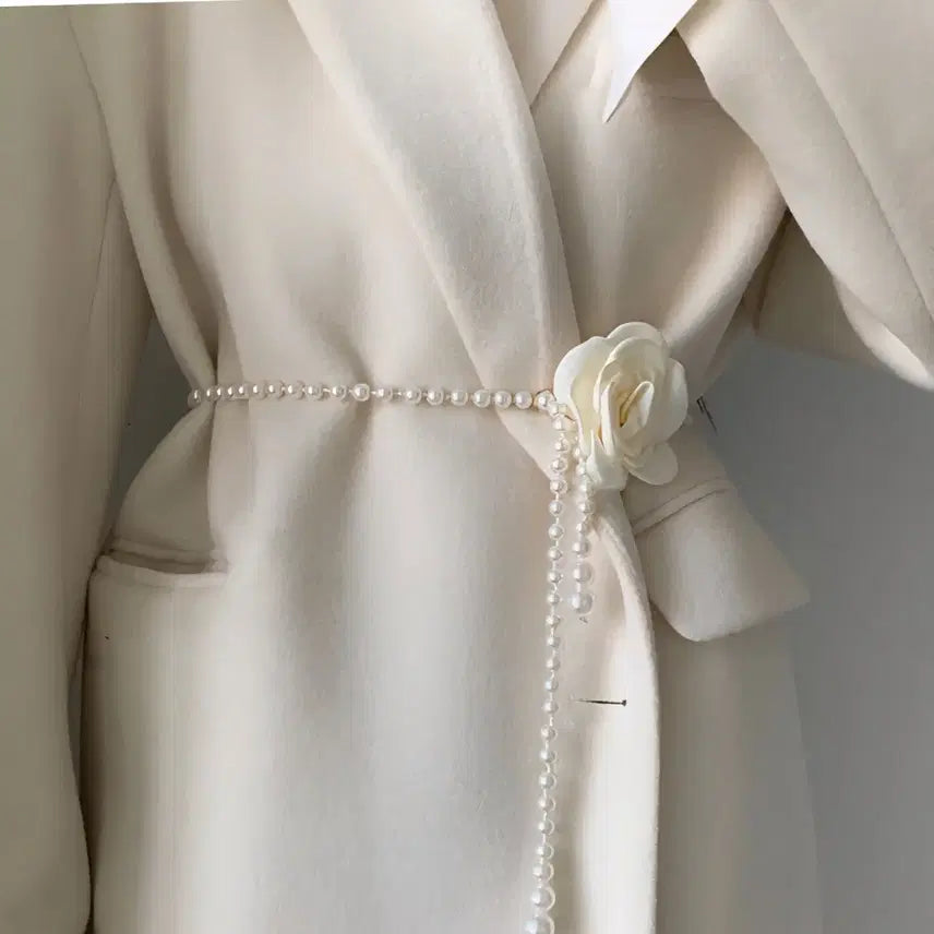 [BUNJANG] Flower Corsage Pearl Chain Belt - Ivory / [새상품/*바로발송*] 플라워 코사지진주 체인 여성 하객룩 벨트 아이보리
