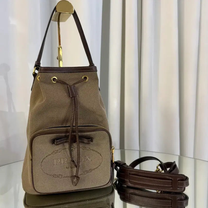 [BUNJANG] Prada Milano Fabric Bucket Bag Brown / 프라다 밀라노 패브릭 버킷백 브라운