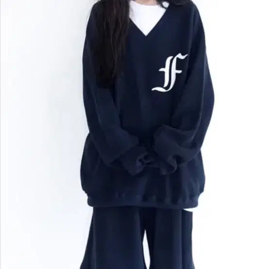 [BUNJANG] Shop Fairy Navy Waffle Boxy Sweatshirt Set / 샵페어리 네이비 와플 박시 맨투맨 셋업