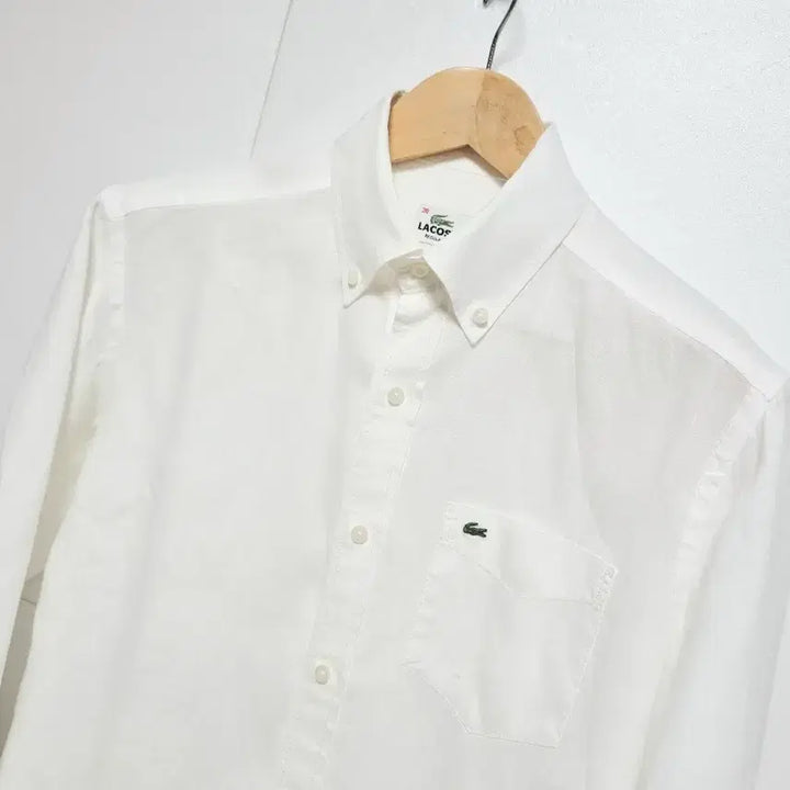 [BUNJANG] Lacoste Linen Long Sleeve Shirt - White - Men's / 남성 라코스테 화이트 흰색 린넨 마 긴팔 남방 셔츠