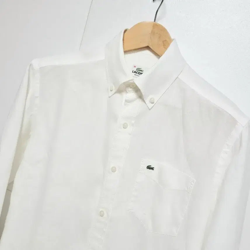 [BUNJANG] Lacoste Linen Long Sleeve Shirt - White - Men's / 남성 라코스테 화이트 흰색 린넨 마 긴팔 남방 셔츠