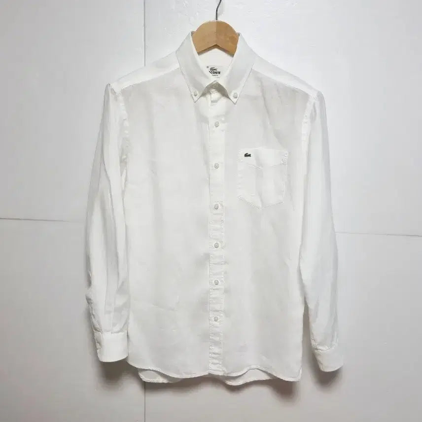 [BUNJANG] Lacoste Linen Long Sleeve Shirt - White - Men's / 남성 라코스테 화이트 흰색 린넨 마 긴팔 남방 셔츠