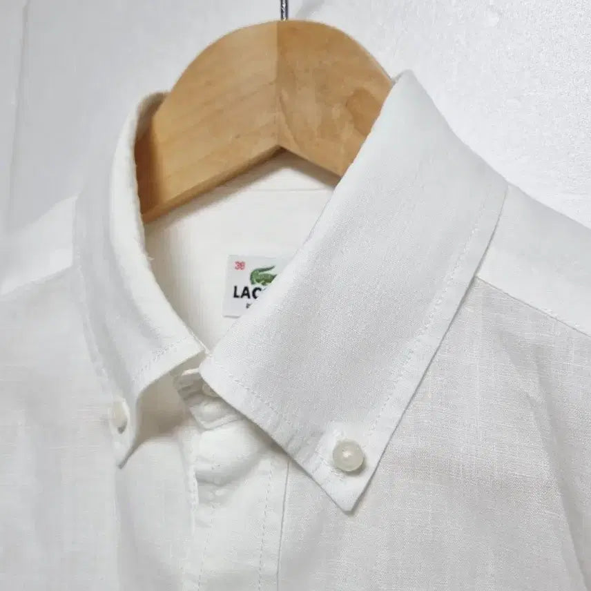 [BUNJANG] Lacoste Linen Long Sleeve Shirt - White - Men's / 남성 라코스테 화이트 흰색 린넨 마 긴팔 남방 셔츠