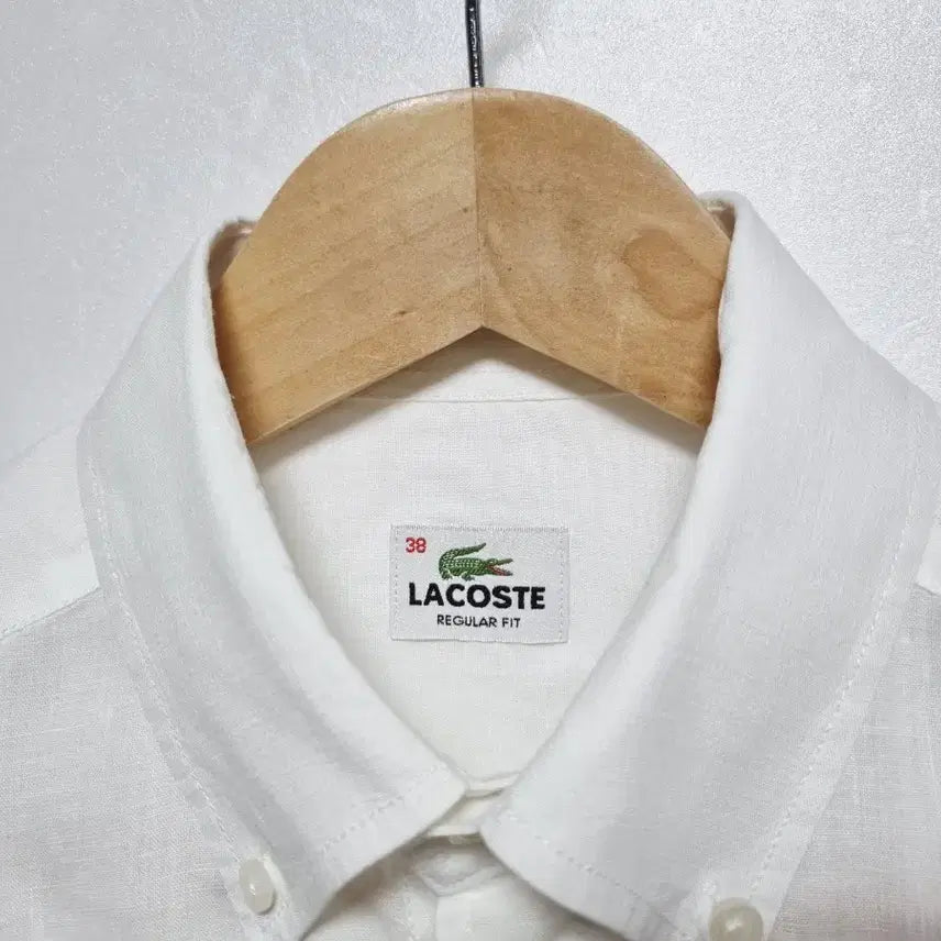 [BUNJANG] Lacoste Linen Long Sleeve Shirt - White - Men's / 남성 라코스테 화이트 흰색 린넨 마 긴팔 남방 셔츠