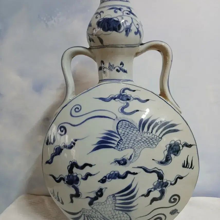 [BUNJANG] Ceramic Blue and White Porcelain Phoenix Bottle / 청화백자  봉황문 편병