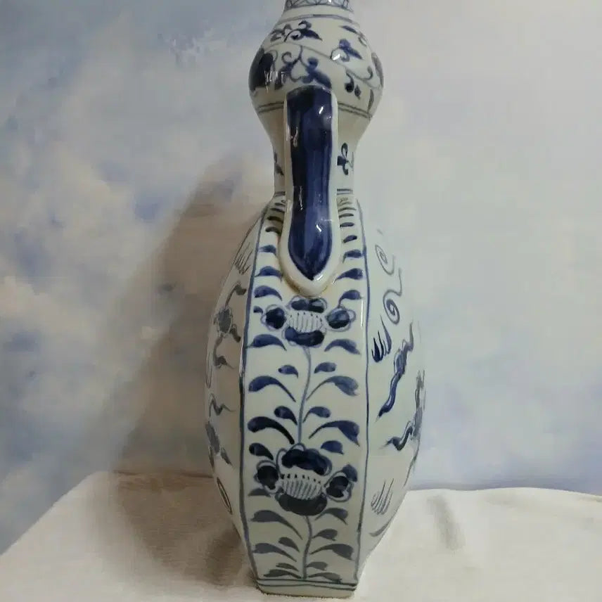 [BUNJANG] Ceramic Blue and White Porcelain Phoenix Bottle / 청화백자  봉황문 편병