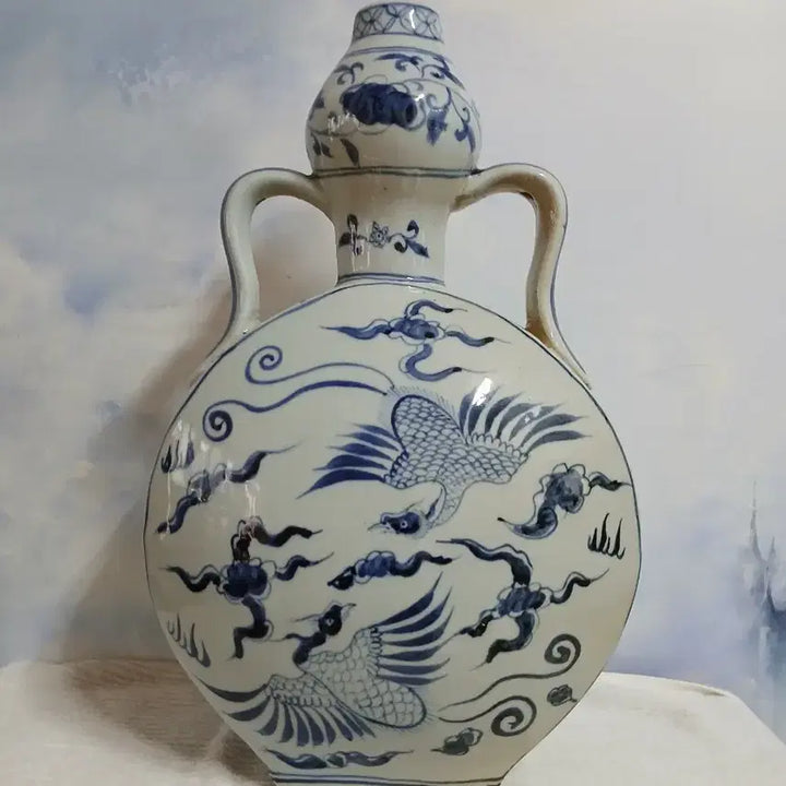 [BUNJANG] Ceramic Blue and White Porcelain Phoenix Bottle / 청화백자  봉황문 편병