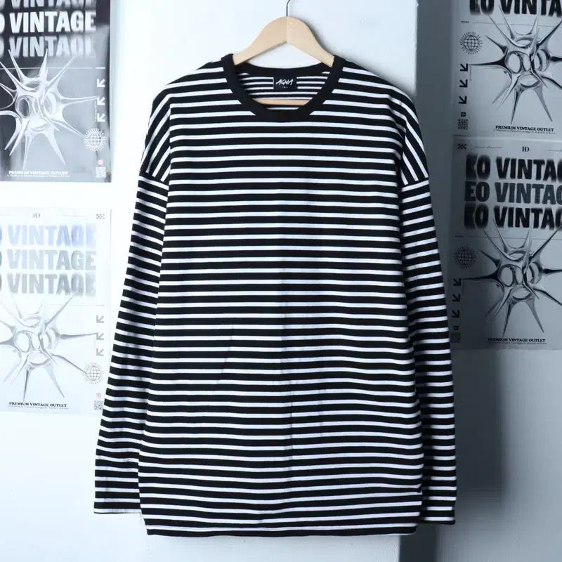 [BUNJANG] Acha Long Sleeve Oversized Striped T-Shirt / (L-XL) 아차 긴팔티셔츠 오버핏 스트라이프 범고래 스트릿-1746A