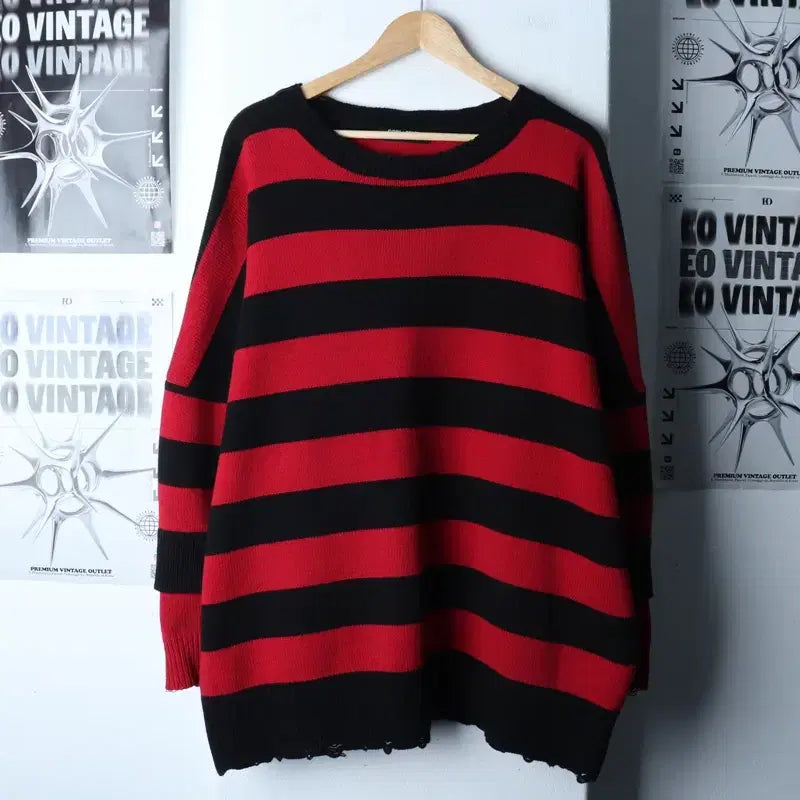 [BUNJANG] F Vintage Striped Knit Sweater / (F) 브랜드빈티지 니트 오버핏 스트라이프 헤비 그런지-1747D