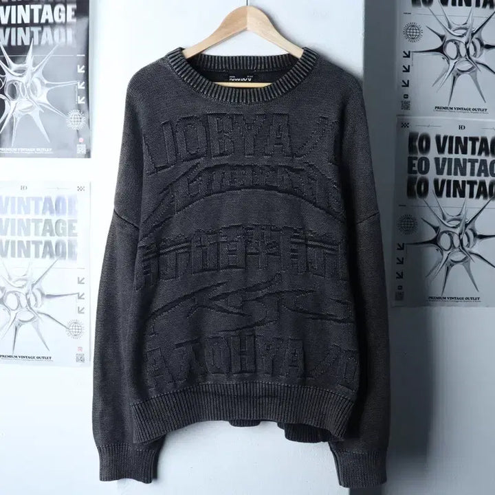 [BUNJANG] Ajo by Ajo Big Logo Charcoal Knit / (M-XL) 아조바이아조 니트 빅로고 차콜 헤비 스트릿-1747E
