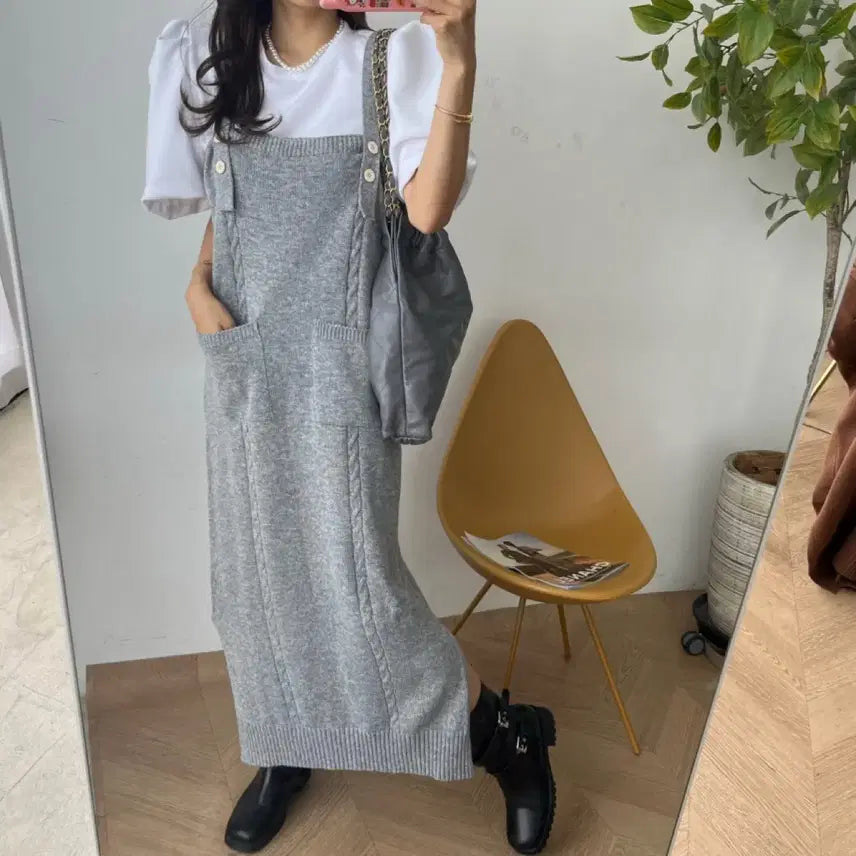[BUNJANG] JAY Fit Long Knit Suspender Dress / 제이핏 롱니트멜빵원피스 니트롱원피스 니트원피스 나시원피스 민소매원피스