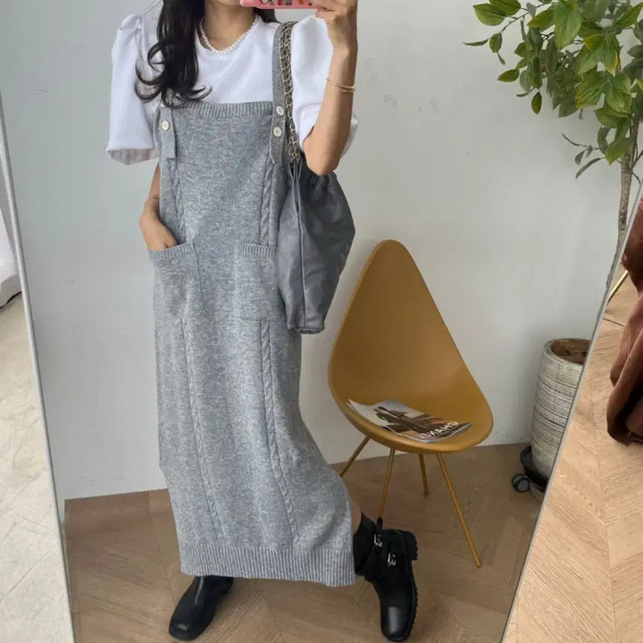 [BUNJANG] JAY Fit Long Knit Suspender Dress / 제이핏 롱니트멜빵원피스 니트롱원피스 니트원피스 나시원피스 민소매원피스