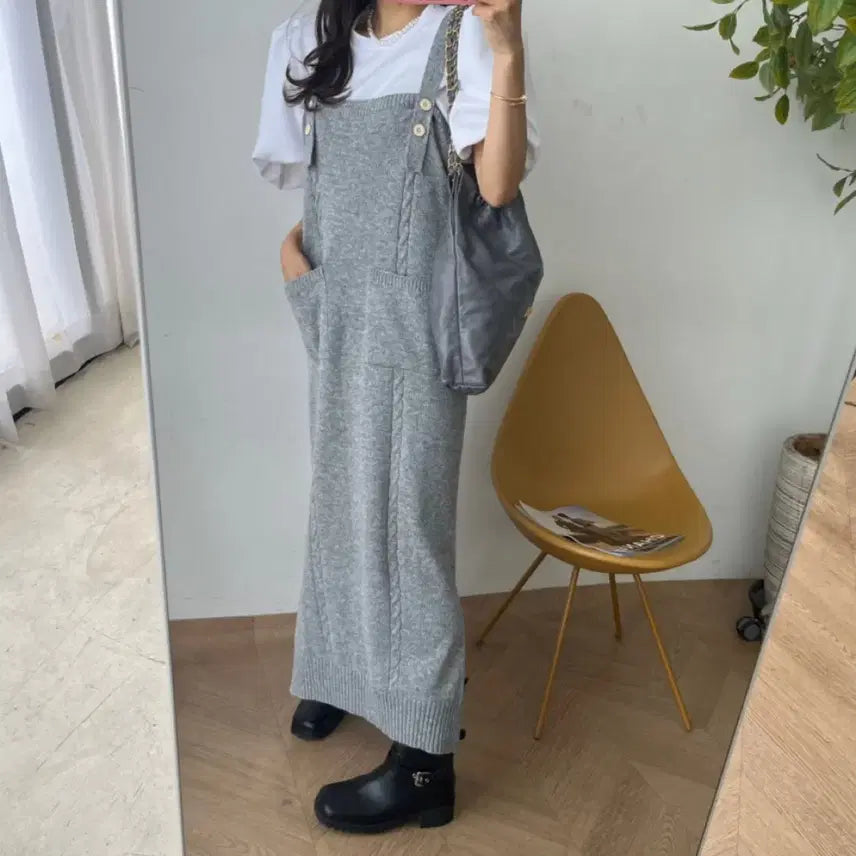 [BUNJANG] JAY Fit Long Knit Suspender Dress / 제이핏 롱니트멜빵원피스 니트롱원피스 니트원피스 나시원피스 민소매원피스