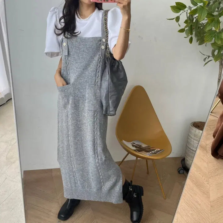 [BUNJANG] JAY Fit Long Knit Suspender Dress / 제이핏 롱니트멜빵원피스 니트롱원피스 니트원피스 나시원피스 민소매원피스