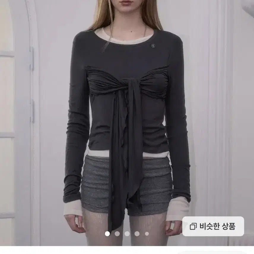 [BUNJANG] ROZEFRANZ Tie Ribbon Long Sleeve Charcoal / 로제프란츠 타이 리본 롱슬리브 차콜