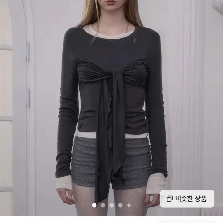 [BUNJANG] ROZEFRANZ Tie Ribbon Long Sleeve Charcoal / 로제프란츠 타이 리본 롱슬리브 차콜
