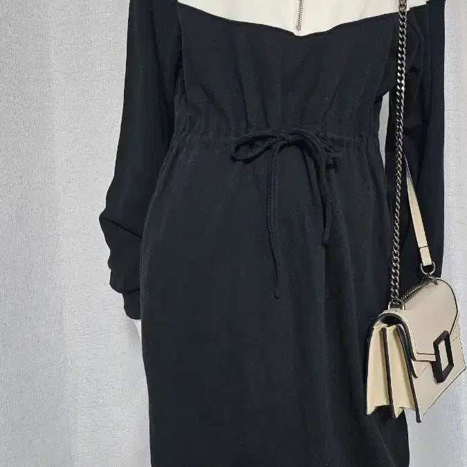 [BUNJANG] Ivory Black Zipper Waist Band Pocket Dress / 상태굿 아이보리 검정 지퍼 허리 밴드 주머니 원피스..반품 49 길이 1