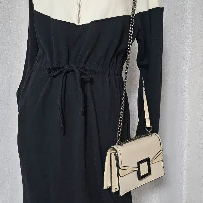 [BUNJANG] Ivory Black Zipper Waist Band Pocket Dress / 상태굿 아이보리 검정 지퍼 허리 밴드 주머니 원피스..반품 49 길이 1