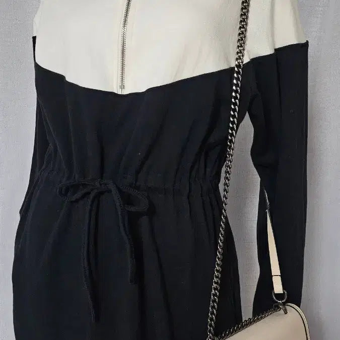 [BUNJANG] Ivory Black Zipper Waist Band Pocket Dress / 상태굿 아이보리 검정 지퍼 허리 밴드 주머니 원피스..반품 49 길이 1