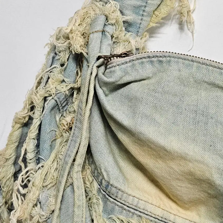 [BUNJANG] SCULPTOR Denim Distressed Shoulder Bag / 스컬프터 SCULPTOR 데님 디스트로이드 숄더백 크로스백