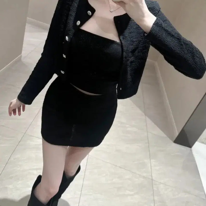 [BUNJANG] Tweed Jacket / 새상품) 큐빅 노카라 트위드 자켓