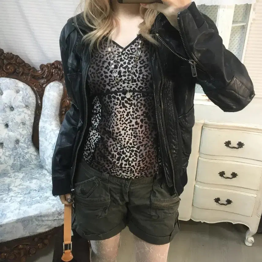 [BUNJANG] Vintage Leopard Shirring Blouse / japanese vintage leopard shirring blouse