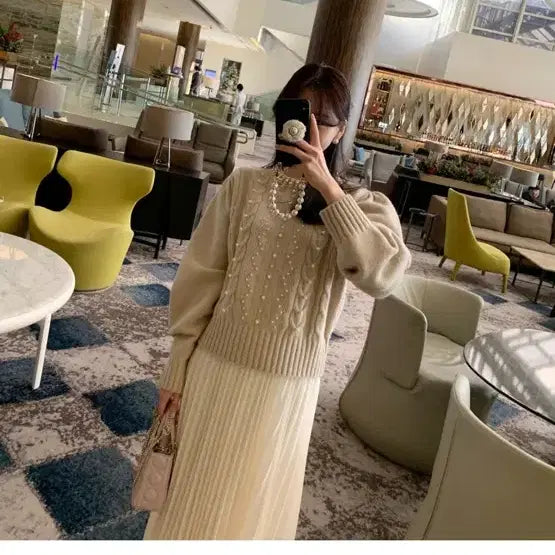 [BUNJANG] B.CINI Pearl Knit & Dot Skirt Bundle Set / 바이씨니 진주니트 도트샤 아이보리 일괄판매