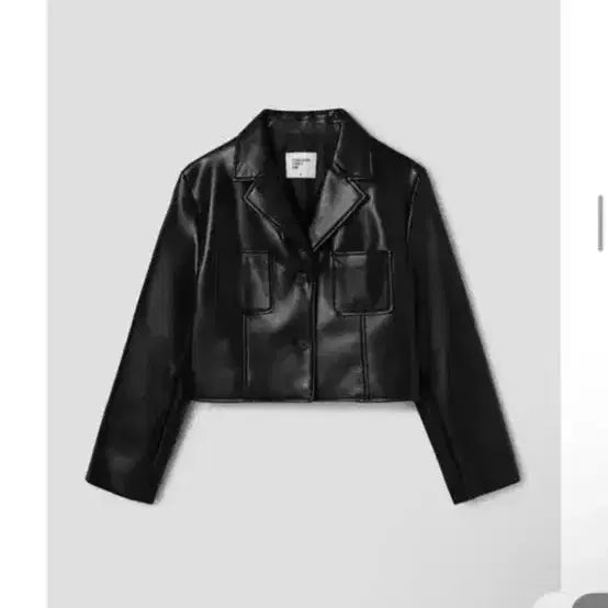 [BUNJANG] 8seconds Faux Leather Two-Button Short Jacket Black / 에잇세컨즈 페이크레더 투버튼 숏 재킷 블랙