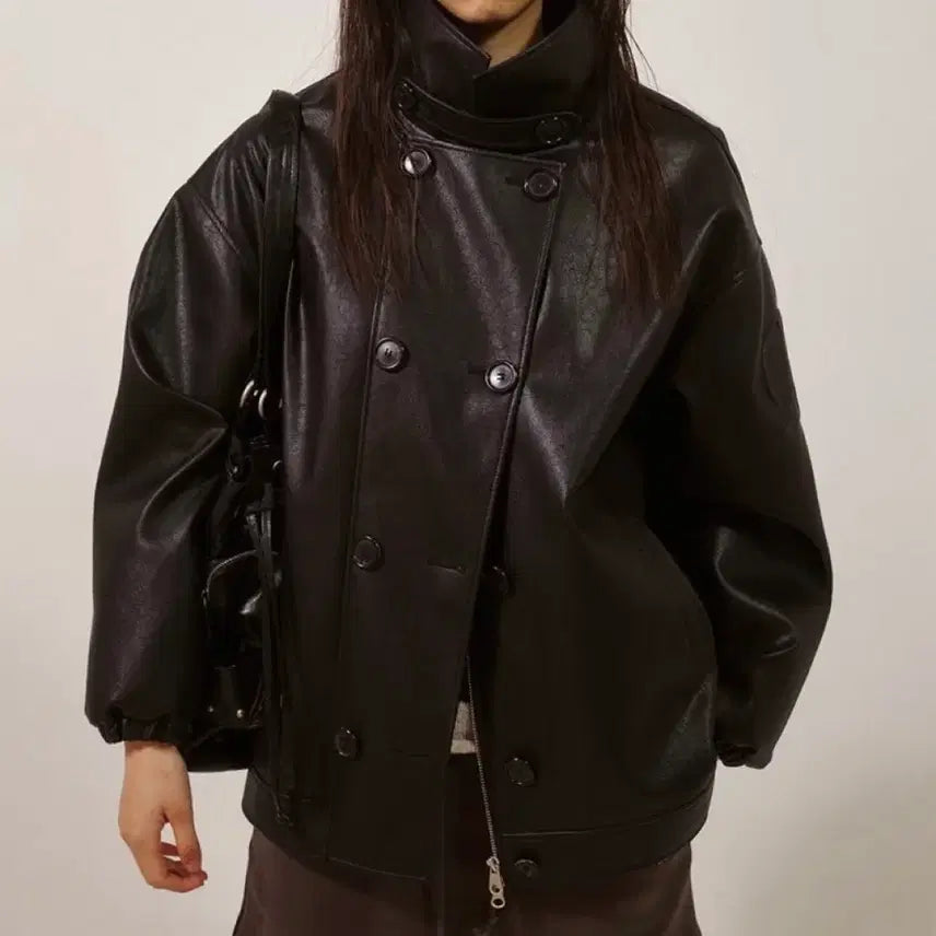 [BUNJANG] DEINET D Half Leather Jacket / DEINET D HALF LEATHER JACKET IN BLACK