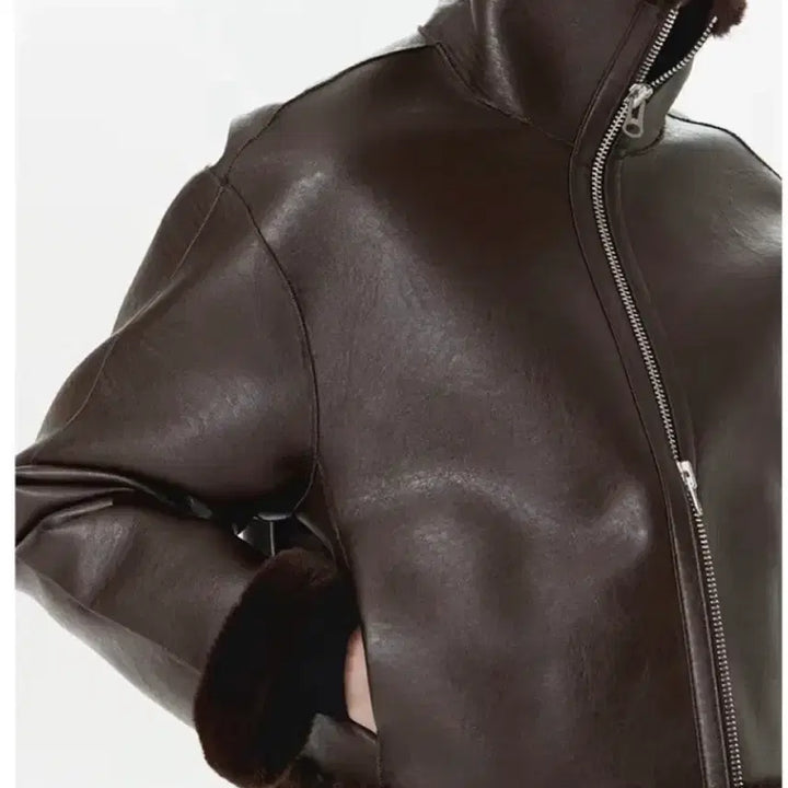[BUNJANG] Mongdol Eco-Fur Crop Mustang Brown / 몽돌 에코퍼 크롭 무스탕 브라운