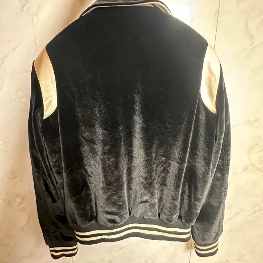 [BUNJANG] Rolling Studio Velvet Varsity Jacket Black / 롤링스튜디오 벨벳 바시티 자켓 블랙