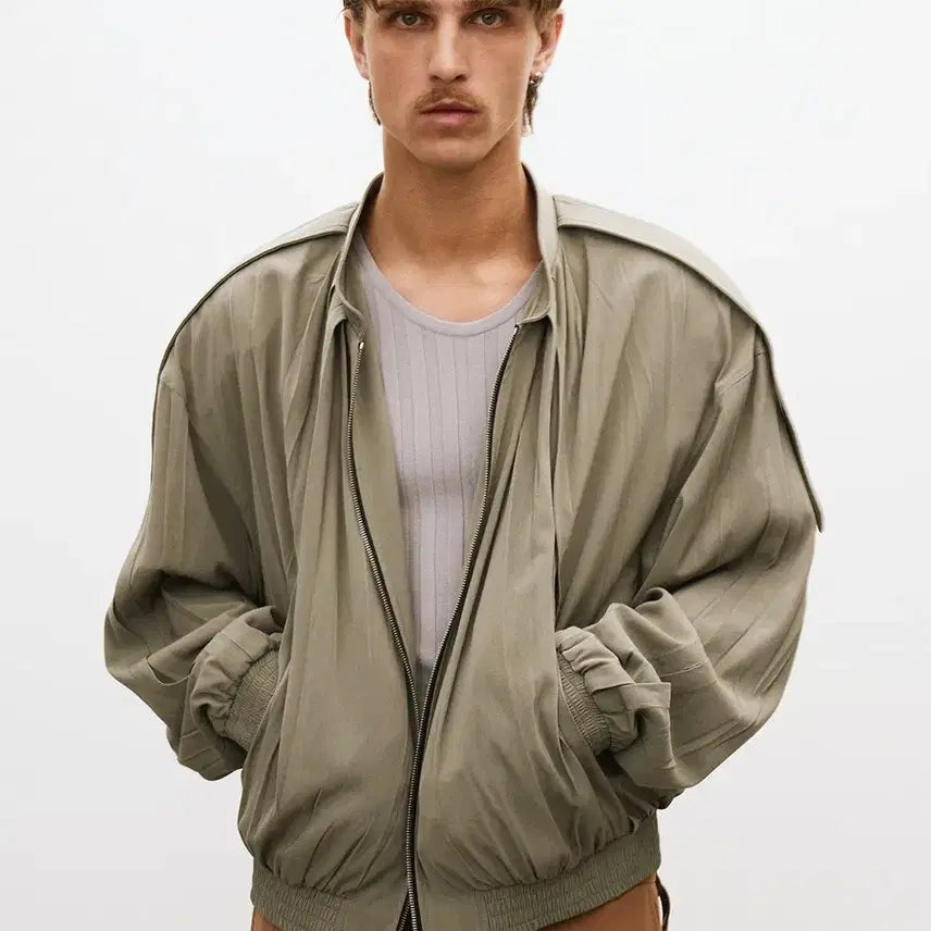 [BUNJANG] RECTO 80S Tuck Detail Disco Jumper Jacket Khaki S / RECTO 렉토 80S 턱 디테일 디스코 점퍼 변우석 자켓 카키 S