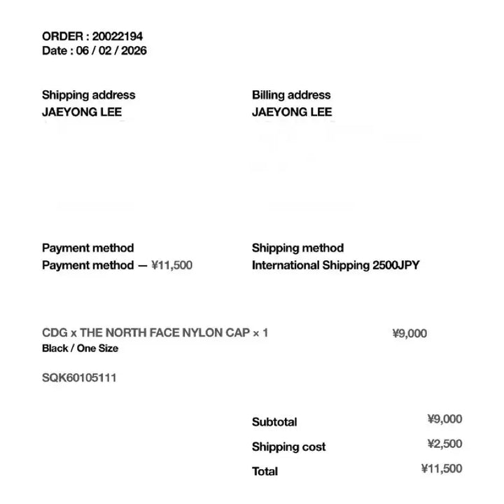 [BUNJANG] CDG x The North Face Hat Black / CDG x 노스페이스 햇 TNF 블랙