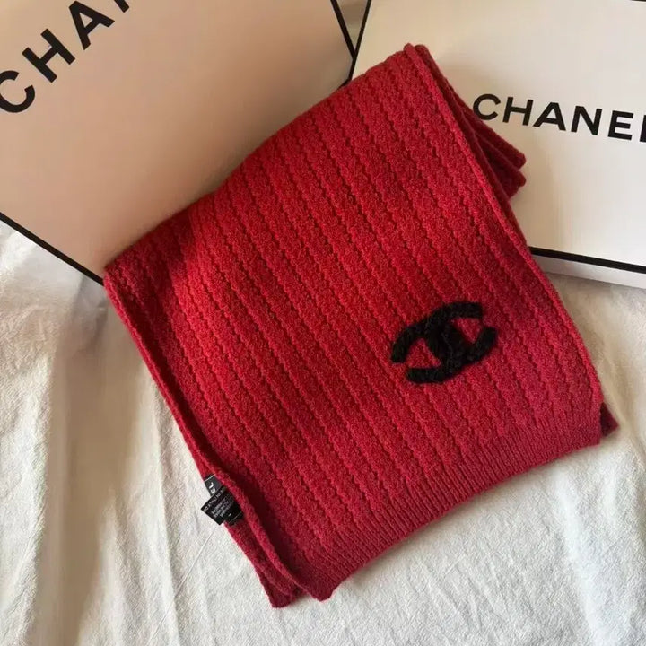 [BUNJANG] Chanel CC Logo Red Knit Scarf / 샤 넬 CC 로고 레드 니트 스카프 정품