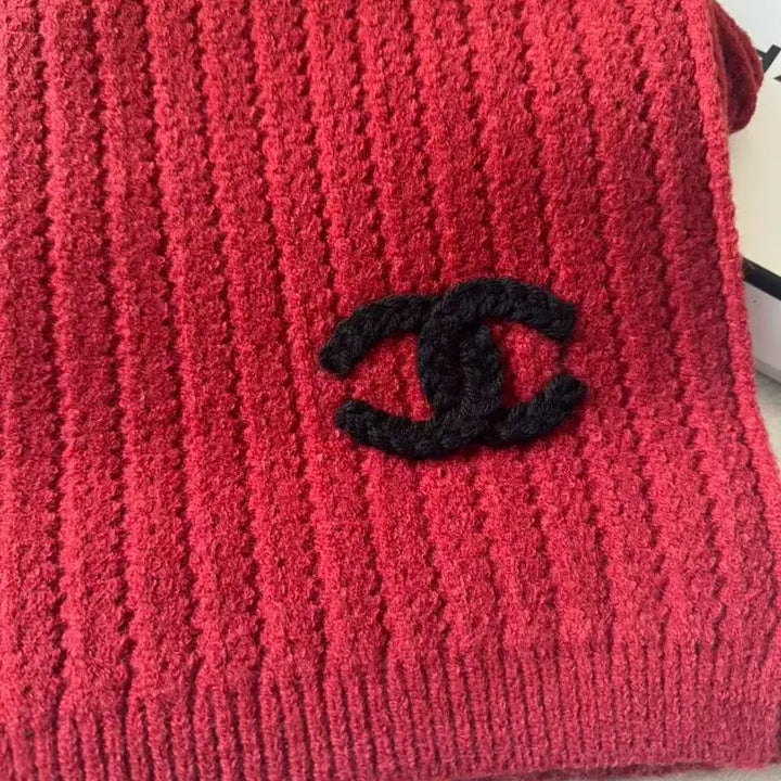[BUNJANG] Chanel CC Logo Red Knit Scarf / 샤 넬 CC 로고 레드 니트 스카프 정품