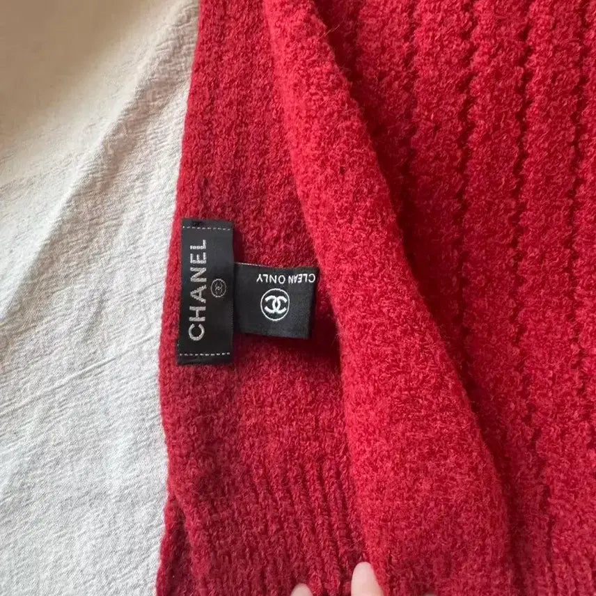 [BUNJANG] Chanel CC Logo Red Knit Scarf / 샤 넬 CC 로고 레드 니트 스카프 정품