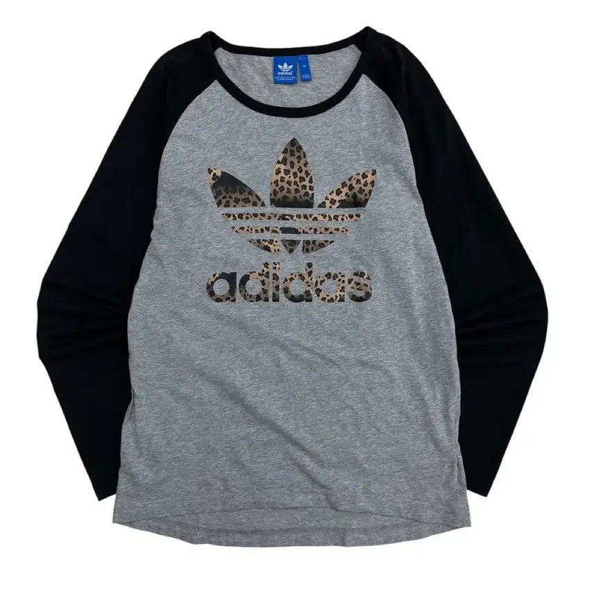 [BUNJANG] Adidas Leopard Logo Black Raglan Gray Long Sleeve / 아디다스 호피 로고 블랙 나그랑 그레이 롱슬리브 100