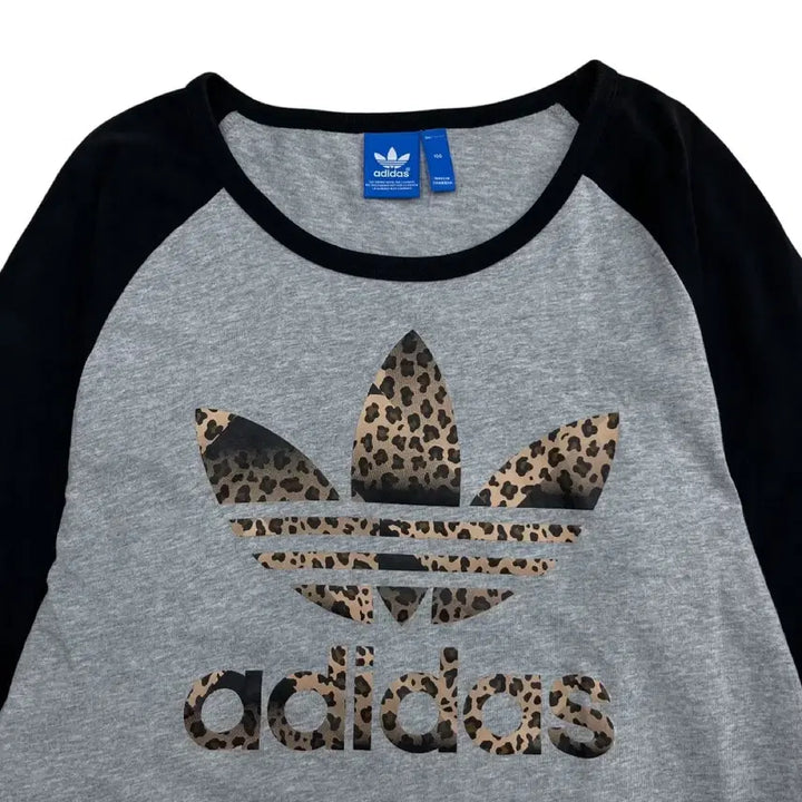 [BUNJANG] Adidas Leopard Logo Black Raglan Gray Long Sleeve / 아디다스 호피 로고 블랙 나그랑 그레이 롱슬리브 100