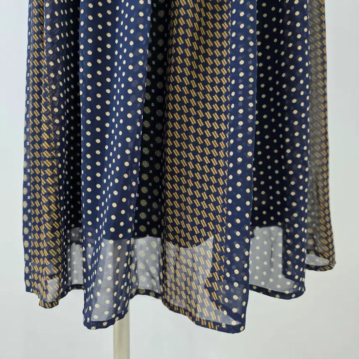 [BUNJANG] Vintage Navy Mix Pattern Chiffon Long Skirt / 네이비 믹스패턴 쉬폰 롱 스커트 일본빈티지