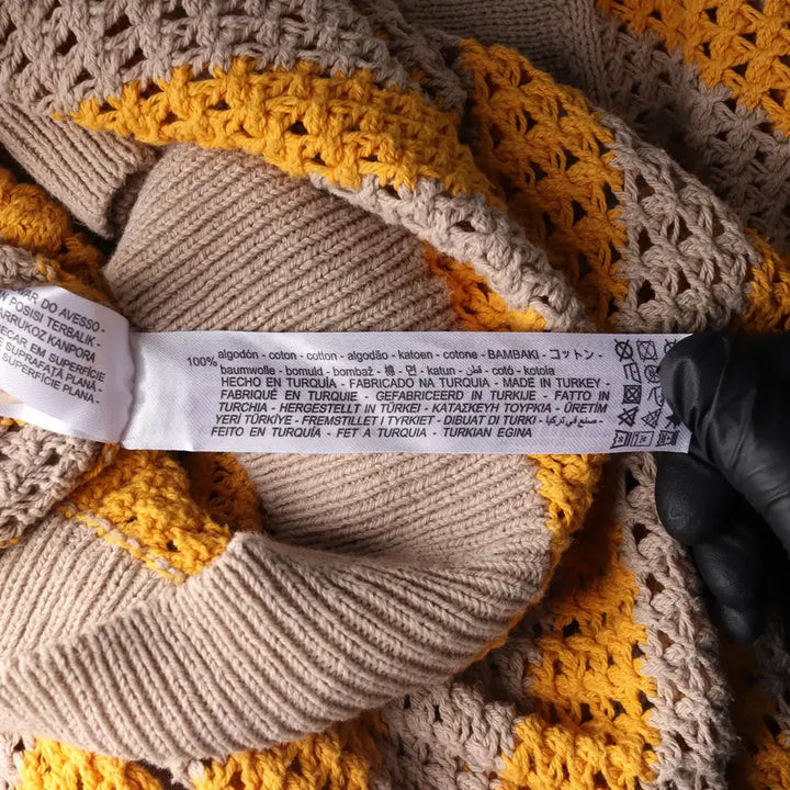 [BUNJANG] ZARA Yellow Stripe Short Sleeve Collar Knit / 자라 옐로우 스트라이프 반팔 카라 니트