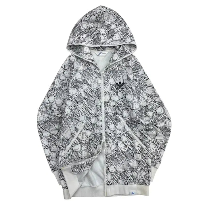 [BUNJANG] Adidas White Hooded Zip-up 95 / 아디다스 슈즈 패턴 프린팅 화이트 후드집업 95