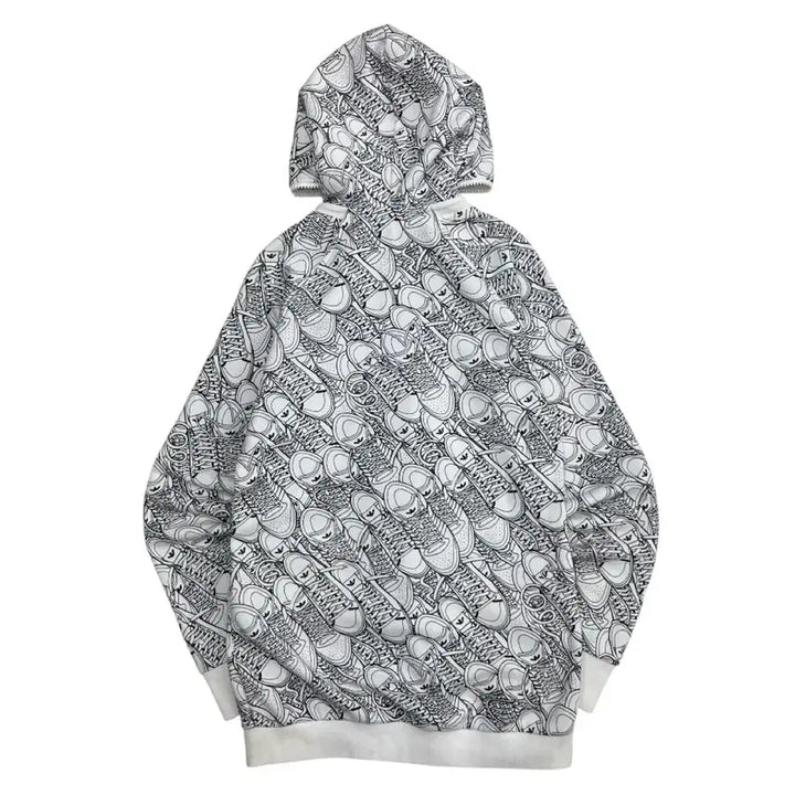 [BUNJANG] Adidas White Hooded Zip-up 95 / 아디다스 슈즈 패턴 프린팅 화이트 후드집업 95