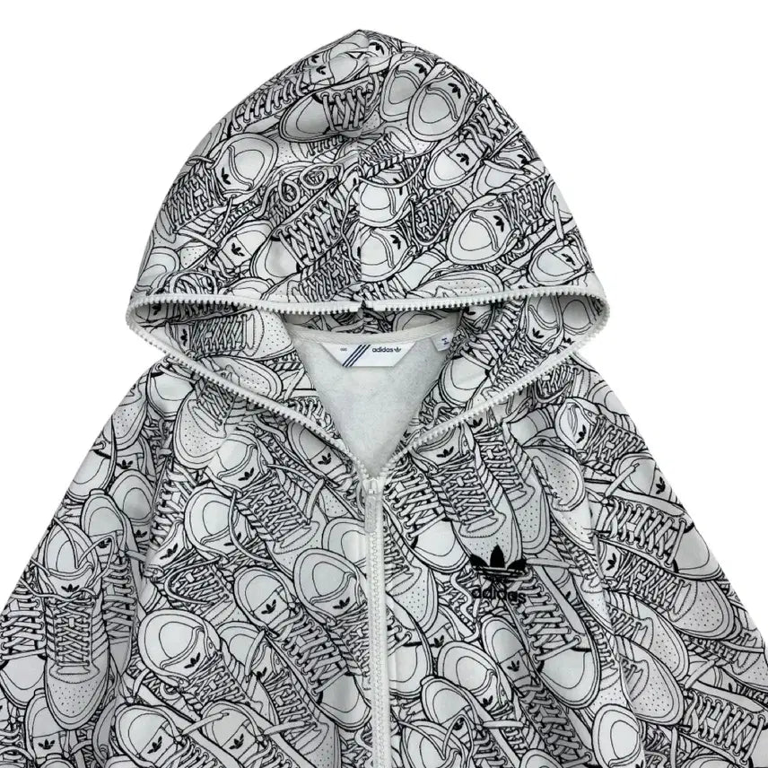[BUNJANG] Adidas White Hooded Zip-up 95 / 아디다스 슈즈 패턴 프린팅 화이트 후드집업 95