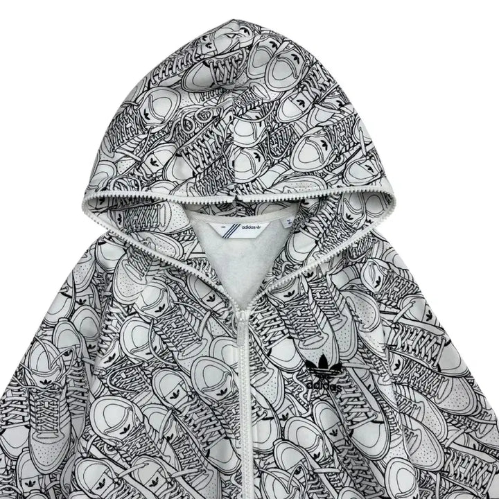 [BUNJANG] Adidas White Hooded Zip-up 95 / 아디다스 슈즈 패턴 프린팅 화이트 후드집업 95