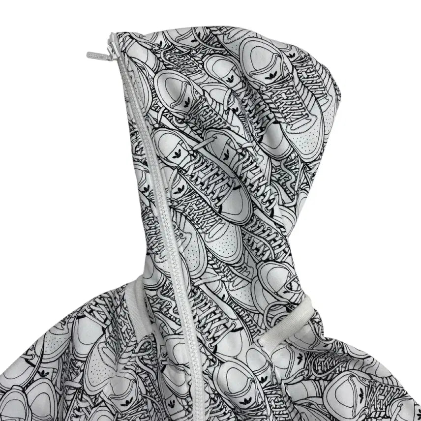 [BUNJANG] Adidas White Hooded Zip-up 95 / 아디다스 슈즈 패턴 프린팅 화이트 후드집업 95